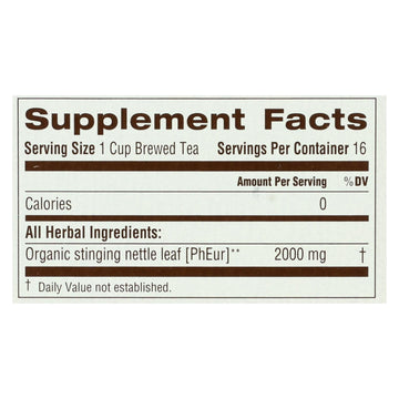 Organic Nettle Leaf Herbal Tea, 16 Bags, Case of 6