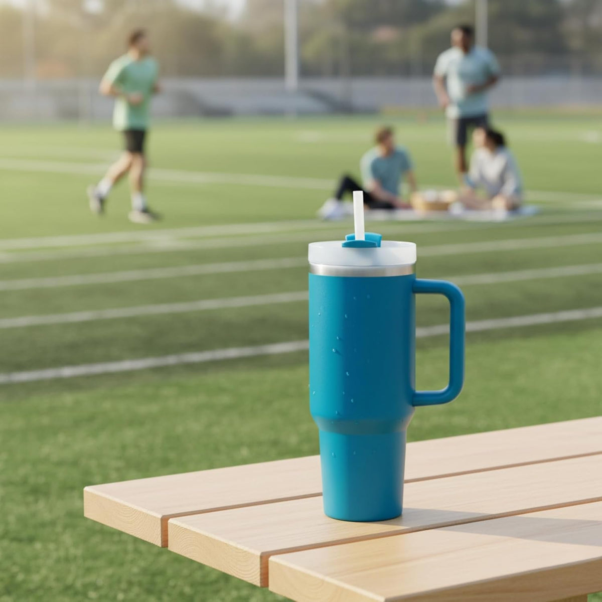 The Clean Hydration Co. 40 oz Insulated Ceramic Coated Tumbler with Handle (Aqua)