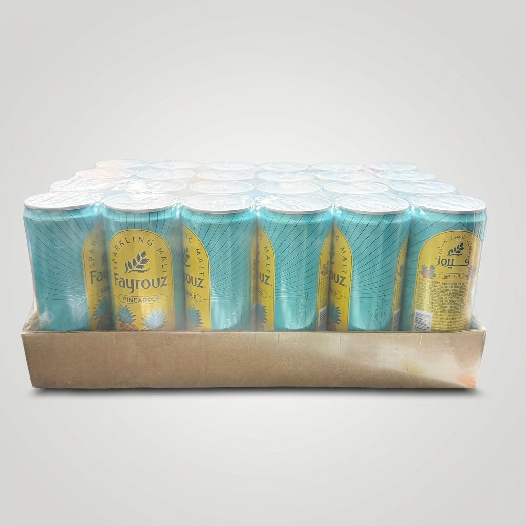 Fayrouz Sparkling Malt Pineapple 24-Pack - Non-Alcoholic Beverage