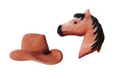 CakeSupplyShop 12ct Western Cowboy Sugar Decorations - Horse Head & Hat - 1.25 inches - Brown