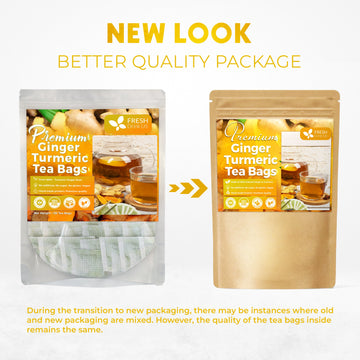 Premium Ginger Turmeric Tea Bags, Hand-made Blend of Ginger and Turmeric Herbal Tea, Eco-conscious Tea Bags. No Sugar, No Caffeine, No Gluten, Vegan.