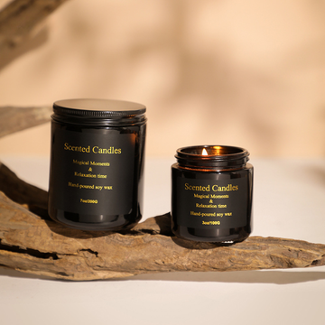 Glossy Black Glass Cups with Gold Foil Packaging Soy Wax Scented Candle, Eco-Friendly Low-Smoke Aromatherapy Home Fragrance Gift Decor