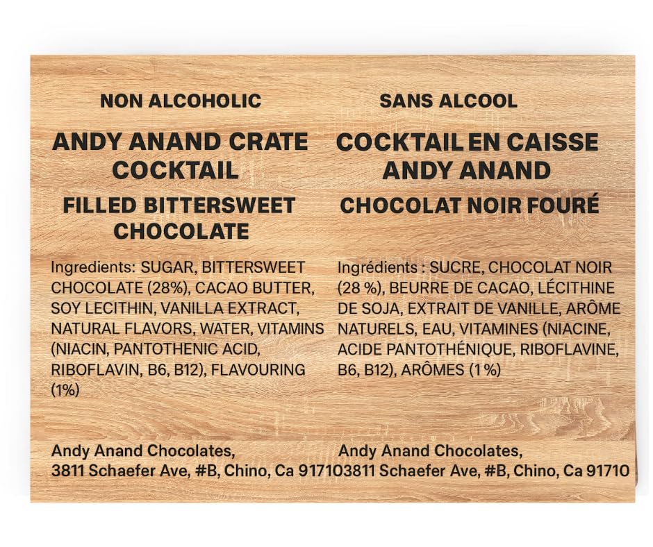Andy Anand European Cocktail Dark Chocolate Bottles – 18 Pc Vegan 60% Cocoa, Mojito, Limoncello, Gin Tonic, 11.5 Oz Gift Box