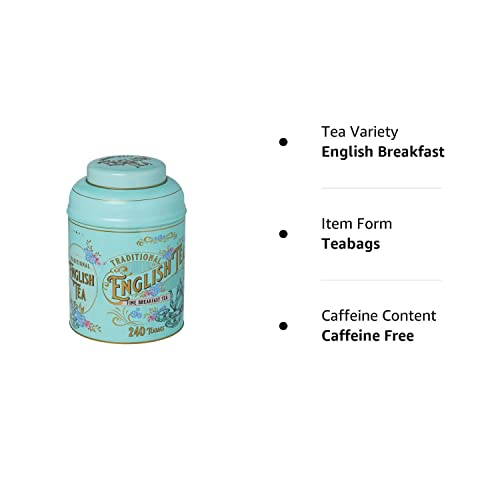 New English Teas Vintage Victorian Tea Tin With 240 English Breakfast Teabags For Tea Lovers, Forget Me Not Florals & Classic Te