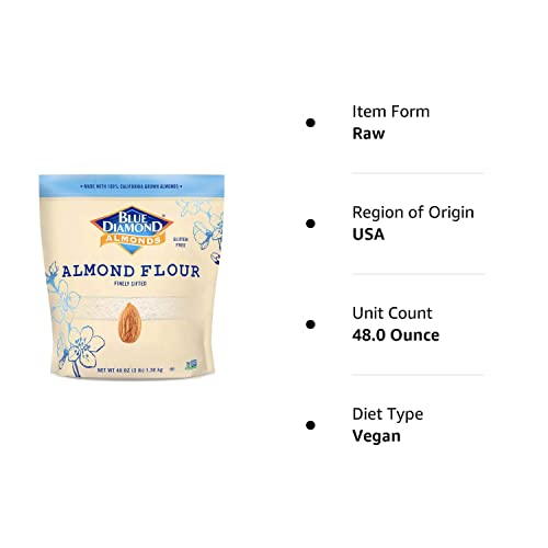 Blue Diamond Almonds Almond Flour, Gluten Free, Blanched, Finely Sifted, 48 oz (3 lb)