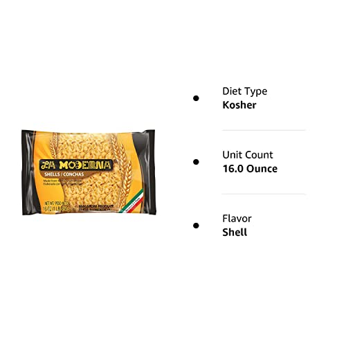 La Moderna, Conchas, Pasta, Hecha Con Sémola De Trigo Durum, Enriquecida Con Vitaminas Y Hierro, 16 Oz, Pack De 20