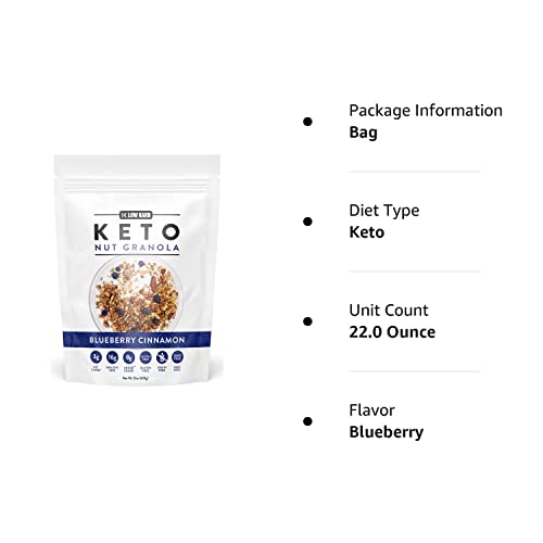 Low Karb Keto Blueberry Nut Granola, 22 Ounce - Low Carb Breakfast Cereal with Almonds, Pecans, Coconut, 2g Net Carbs