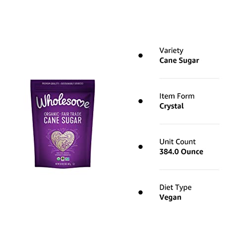 Wholesome Sweeteners 32-Ounce Organic Cane Sugar, Fair Trade, Non GMO, Gluten Free, Pure & Vegan, for Baking and Sweetening, 12