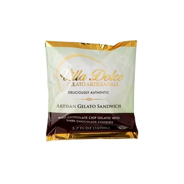 Villa Dolce Artisan Gelato Sandwiches 5.7 Ounces, Pack Of 18 (Mint Chocolate Chip W/Dark Chocolate Cookies)