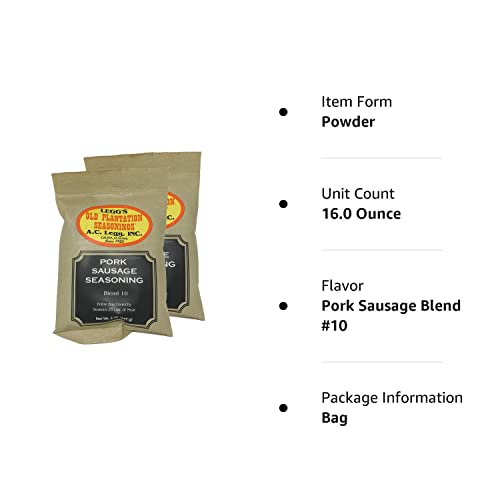 A.C. Legg Blend 10 Pork Sausage Seasoning, 2 Packs - 8 Ounce each