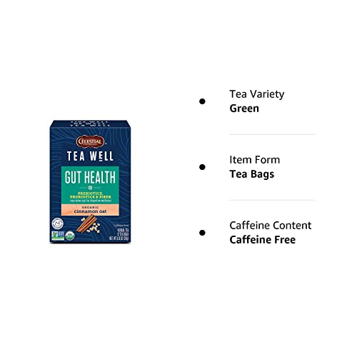 Celestial Seasonings Teawell Herbal Tea, Gut Health, Organic Cinnamon Oat, 12 Count (Pack Of 6)