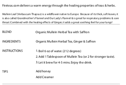 Fire Teas Organic Mullein Leaf Herbal Tea W/Ginger & Saffron - Respiratory & Lung Cleanse Herbal Tea, Mucous Membranes Support,