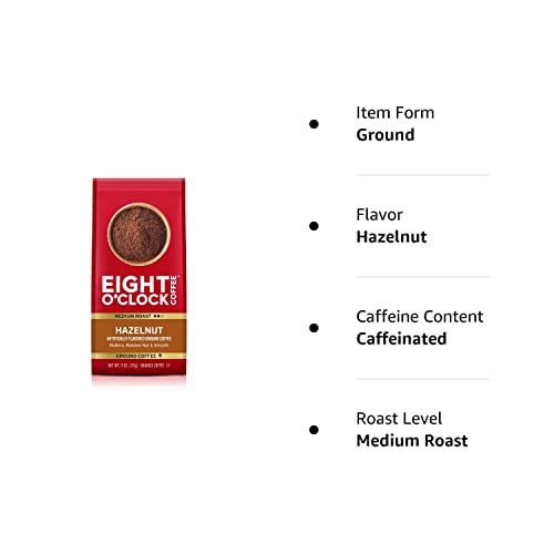 Eight O'Clock Coffee Hazelnut, 11 Ounce (Pack Of 6) Medium Roast Ground Coffee, Buttery, Smooth & Nutty, 100% Arabica