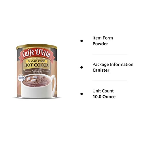 Caffe DVita Sugar Free Hot Cocoa Mix - Gluten Free, Low Fat, 10 Oz Can, Chocolate Flavor