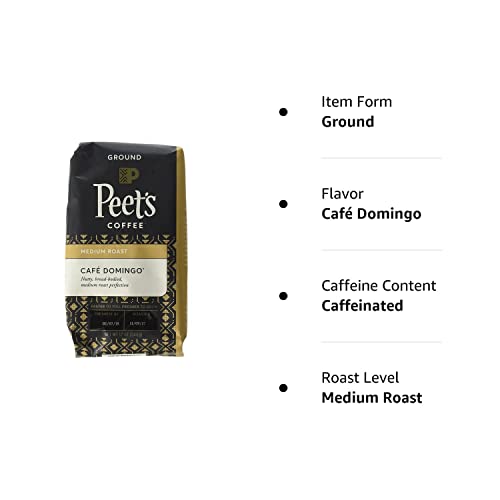 Peet'S Coffee Caf   Domingo, Medium Roast Ground Coffee, 12 Ounce Bags (Pack Of 2) Smoothly Sweet, Balanced, & Bright Medium Roa