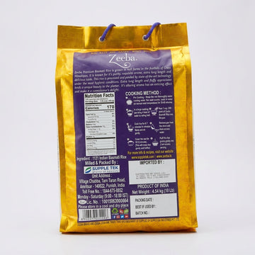 Zeeba 1121 Premium Basmati Rice 10 lb - Extra Long Grain Indian Rice