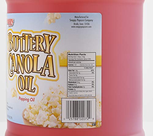 Snappy Popcorn 1 Gallon Snappy Buttery Canola Oil, 9 Pound