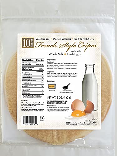 Michel De France All Natural Crepes - No Preservatives Ready To Eat - 5 Oz Crepes Perfect With Jam Berries Create Mille Crepes Cake - 10 Pieces Per Pack (1 Pack)