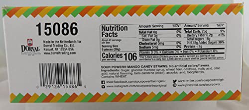 Sour Power Candy Straws, Mango, 1.75 Oz (Pack Of 24)