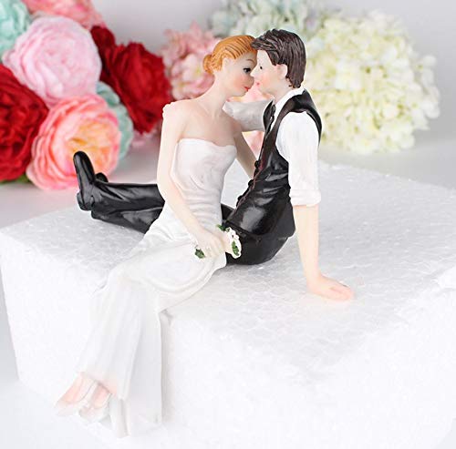 Bride & Groom Wedding Cake Topper, Wedding And Engagement Party Fun Wedding Couple Figurines Decorations Gifts (Side Sitting Hug