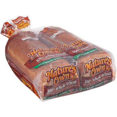 Natures Own 100% Whole Wheat Bread, 20 oz. loaf, Pack of 3, 1.25 lb each