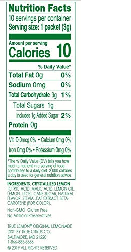 TRUE LEMON Original Lemonade Drink Mix | No Artificial Sweeteners, Low Calorie | Water Flavor Packets & Water Enhancer with Stev