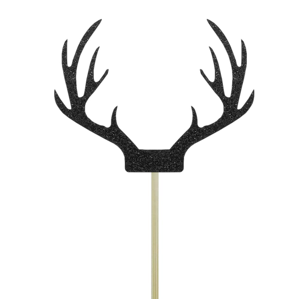 Saktopdeco 20 Counts Black Deer Antler Cake Topper Glitter Paper Christmas Reindeer Cupcake Toppers Picks For Themed Party Decor