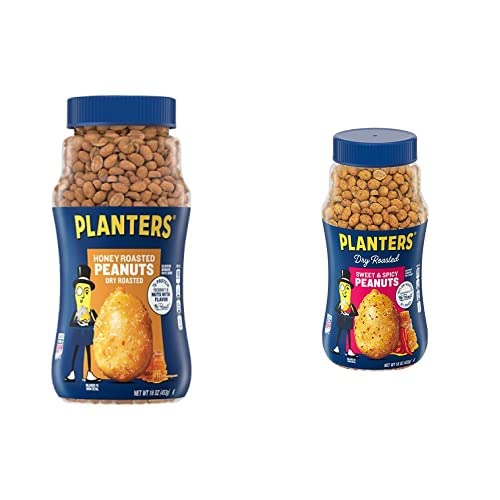 Bundle of PLANTERS Honey Roasted Peanuts, 16 oz. + Planters Sweet and Spicy Dry Roasted Peanuts, 16 oz.