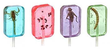 Insect Sucker Lollipop Bundle - Pack Of 4 - Scorpion, Ants, Cricket, And Worm - Flavors Vary - With Licensed Sticker