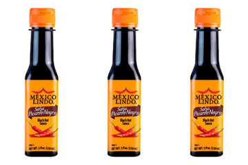 Mexico Lindo Picante Negra Hot Sauce, Light & Spicy, 8,400 Scoville, 5 Fl Oz (Pack of 3) - Perfect for Asian Food, Seafood & Meat