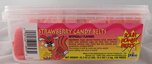 Sour Power Strawberry Belts, 42.3 Ounce, Pink Candy Treats, Model KKPPOA24486