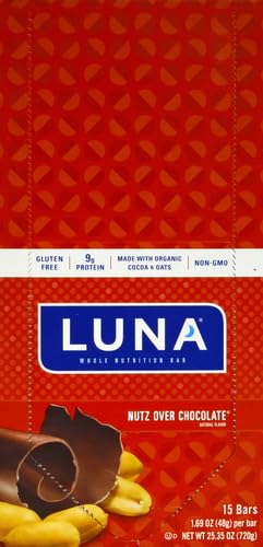 LUNA Bar - Nutz Over Chocolate Flavor - Snack Bars - Non-GMO - Gluten-Free Protein Bars - Made with Organic Oats (1 Count)