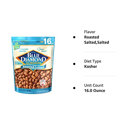 Blue Diamond Almond Rstd Salted, 16 Oz, Pack of 6
