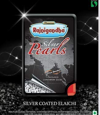 Rajnigandha Silver Coated Saffron Blended Pearls Cardamom Seeds Mouth Freshner, 0.013Lb (5.75G) (Pack Of 50)