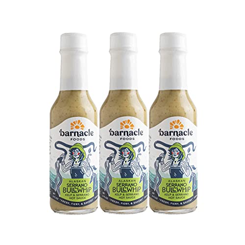 Barnacle Foods Serrano Bullwhip Kelp Hot Sauce, 5.5 oz (Pack of 3), Kelp & Serrano Peppers, Umami Flavor, Made in Alaska