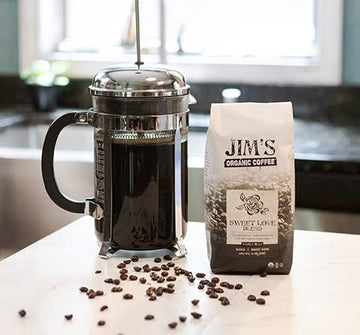 Jims Organic Coffee Sweet Love Blend Ground Dark Roast 11 oz Bag Certified Organic Ethically Traded Shade Grown Coffee