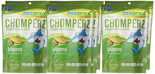 Seasnax Chomperz Crunchy Seaweed Chips, Jalapeno, 1 Ounce (Pack Of 8)
