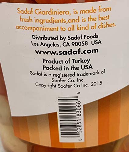 Sadaf Giardiniera Mild - Pickled vegetables in jar - Giardiniera Mix - Marinated Vegetables - Pickled Vegetable Relish - 32 oz