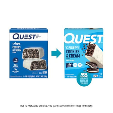 Quest Nutrition Crispy Cookies & Cream Hero Protein Bar 18g Protein 1g Sugar 3g Net Carb Gluten Free Protein Snack Keto Friendly 4 Count
