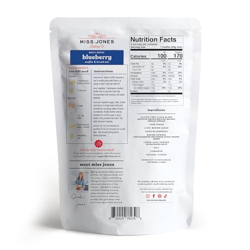 Miss Jones Baking Blueberry Muffin & Bread Mix, Whole Grains, 50% Lower Sugar, 10.57 Ounce (Pack of 1)
