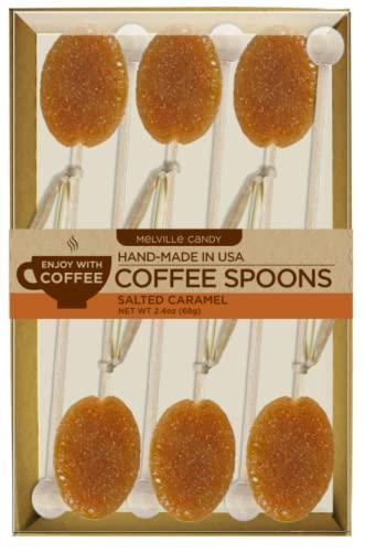 Melville Candy All Natural Honey Spoon Gift Set – Spoons & Lollipops On Wooden Ball Sticks – Gluten-Free, Made In Usa Stirrers For Tea, Coffee, & Hot Beverages - Individually Wrapped (6-Count, Salted Caramel)