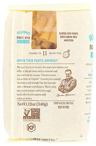 Rummo Gluten Free Rigatoni N.50 - Gluten Free Pasta, Made With Corn & Rice, Rigatoni Pasta Noodles, Pasta From Italy - 12 Ounce (Pack Of 12)