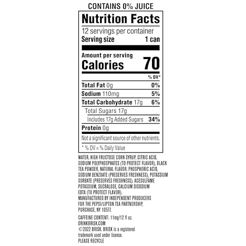 Lipton Brisk Lemon Iced Tea, 12 Fl Oz Cans, Pack of 12