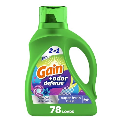 Gain + Odor Defense Liquid Laundry Detergent, Super Fresh Blast Scent, 113 Oz, 78 Loads, He Compatible