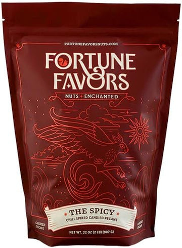 Fortune Favors Candied Pecans, Sweet and Salty Snack, Hand Crafted in Small Batches, USA-Grown (32oz, Spicy)