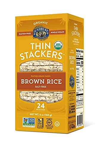 Lundberg Organic Thin Stackers Salt-Free 6Oz Gluten-Free Vegan Kosher Usda Certified Organic Non-Gmo Verified Whole Grain Brown