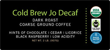 Cold Brew Jo Decaf: 2 Lb. Coarse Ground Usda Organic Decaf Coffee, Dark French Roast, Swiss Water Process, Soft Velvety Texture,