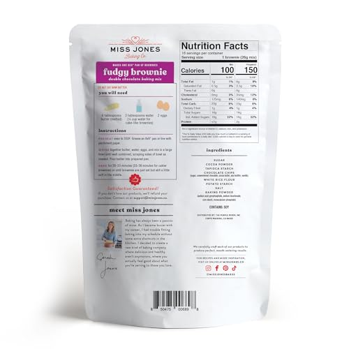Miss Jones Gluten-Free Baking Brownie Mix - More Chocolate Chips, Guilt Free Brownie Mix, Naturally Sweetened Desserts & Treats,