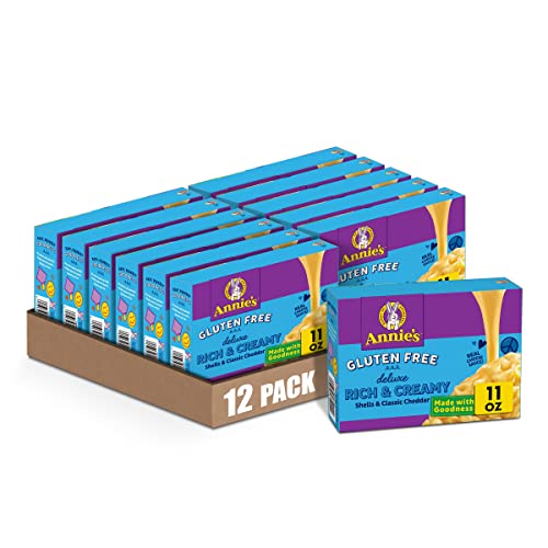 Annies Deluxe Gluten Free Mac and Cheddar Shells, Rice Pasta & Cheddar Mac N Cheese, 11 oz (Pack of 12)