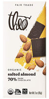Theo Chocolate Salted Almond Organic Dark Chocolate Bar, 70% Cacao, 12 Pack | Vegan, Fair Trade